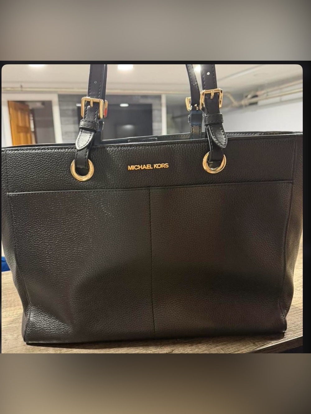 Michael Kors Black Pebbled Leather Tote with Gold Hardware